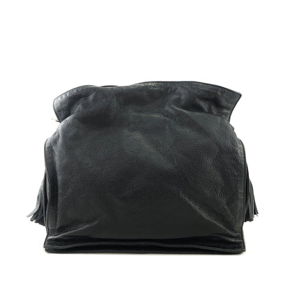 LOEWE Anagram Logo Motif Embossed Tassel Leather Drawstring Shoulder bag Black Vintage xpf265