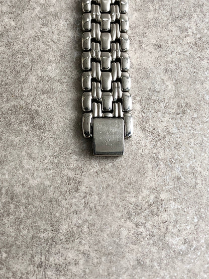 Yves Saint Laurent YSL Logo Quartz Watch Silver 6031-G11680 Vintage nkprwd