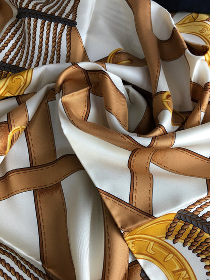 CELINE Silk  Scarf White×Black Vintage 8h2tdm