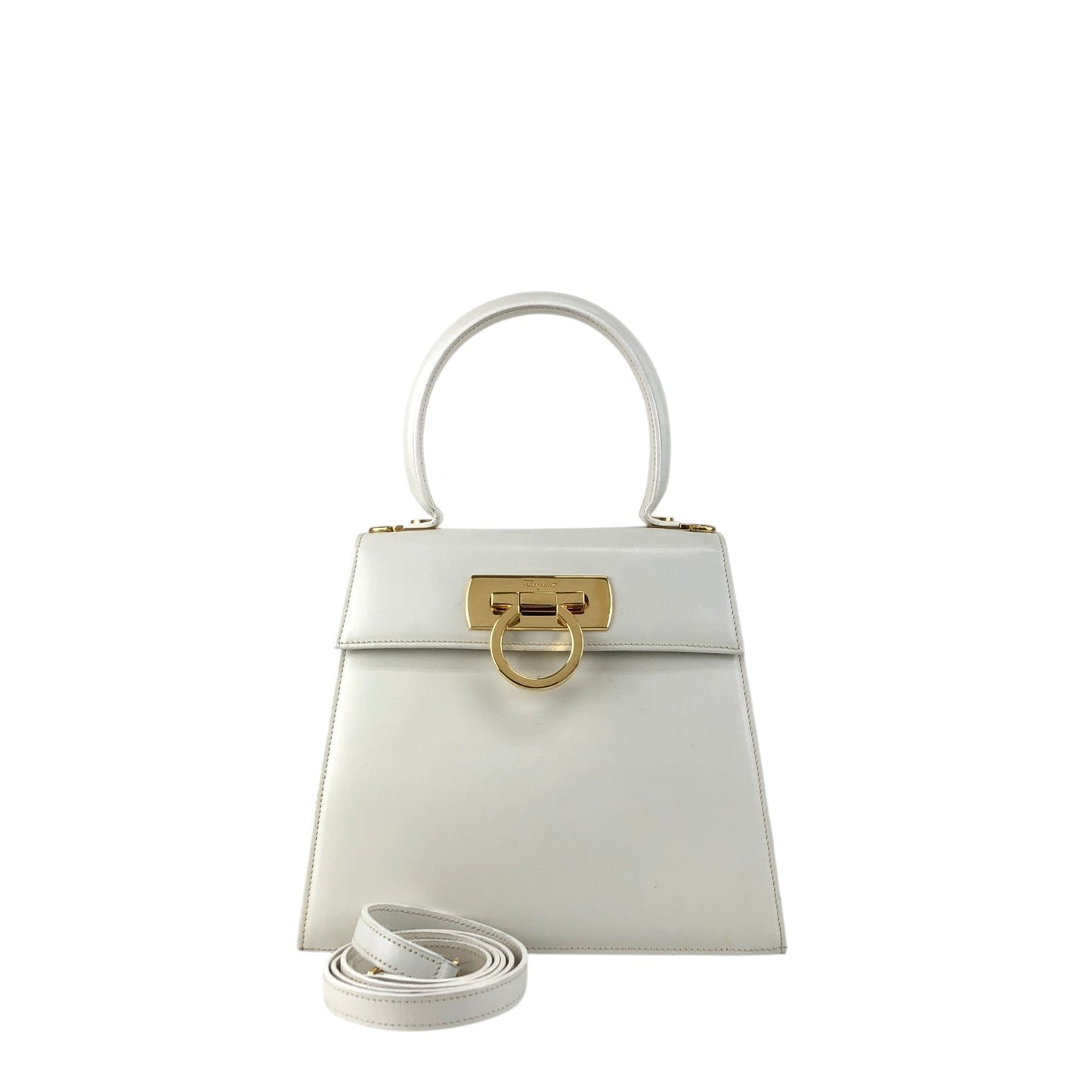 Salvatore Ferragamo Gancini Two-way Handbag Shoulder bag White Vintage wi32m8