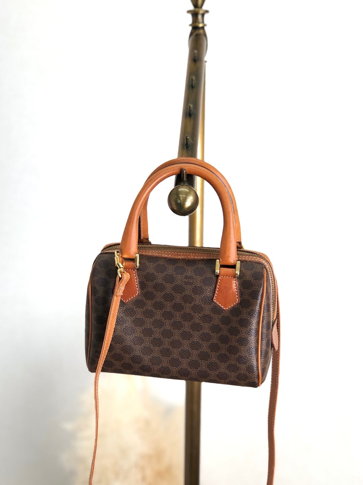 CELINE Macadam Two-way Handbag Shoulder bag Brown Vintage yxniiw