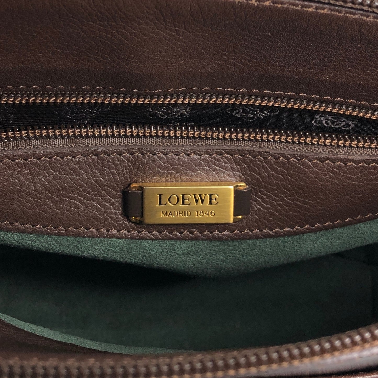 LOEWE Logo Embossed Shoulder bag Brown Vintage kv866j