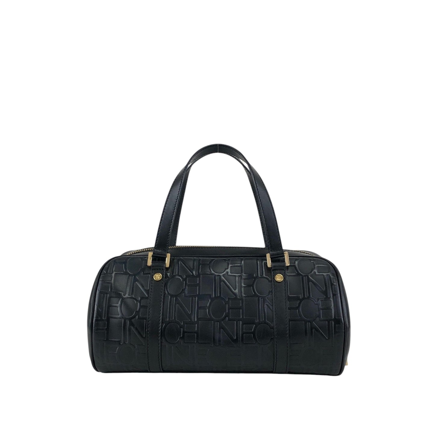 CELINE Logo Embossed Handbag Black Vintage 2jj6ge
