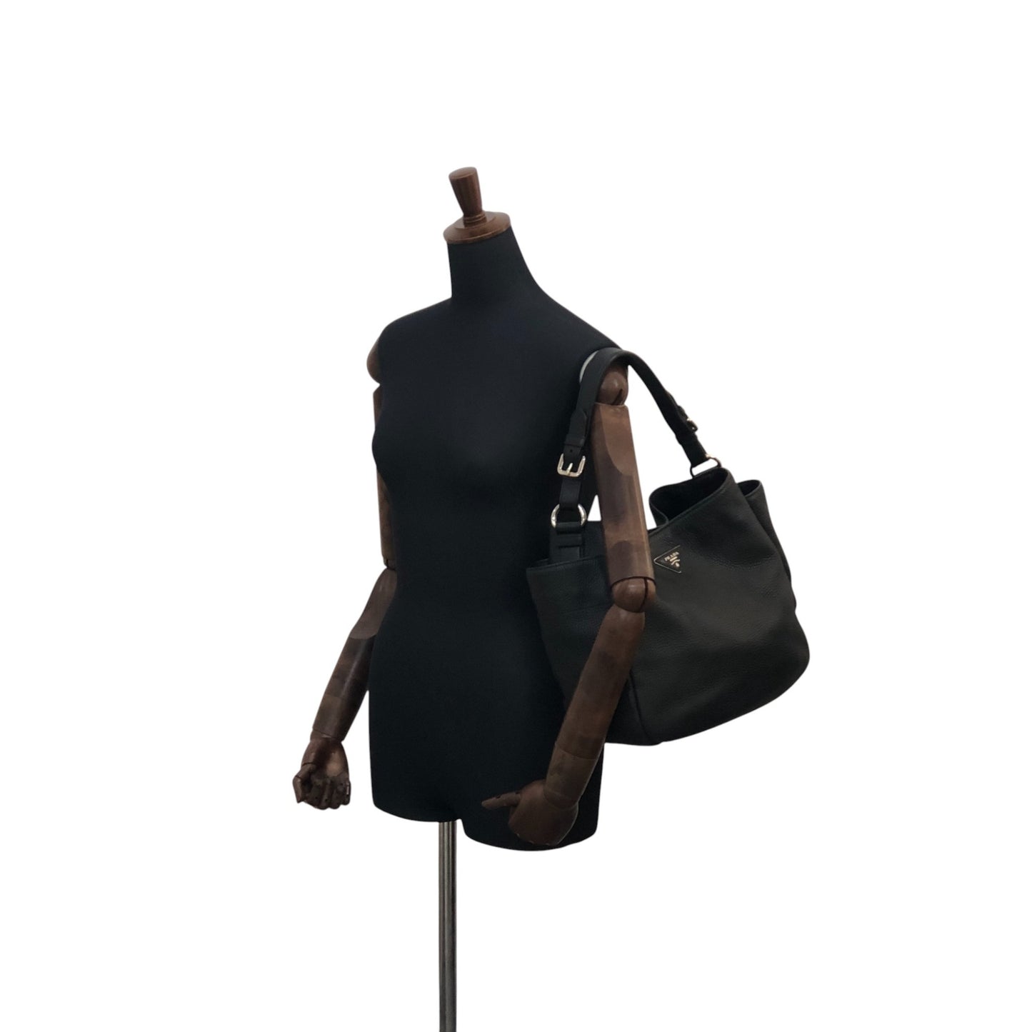 PRADA Triangle Logo Side Pocket Shoulder bag Black Vintage wr45fx
