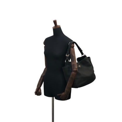 PRADA Triangle Logo Side Pocket Shoulder bag Black Vintage wr45fx