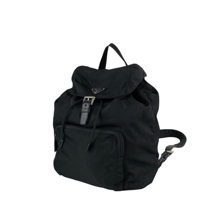 PRADA Tessuto Triangle Logo Front Buckle Backpack Black Vintage ue56ys