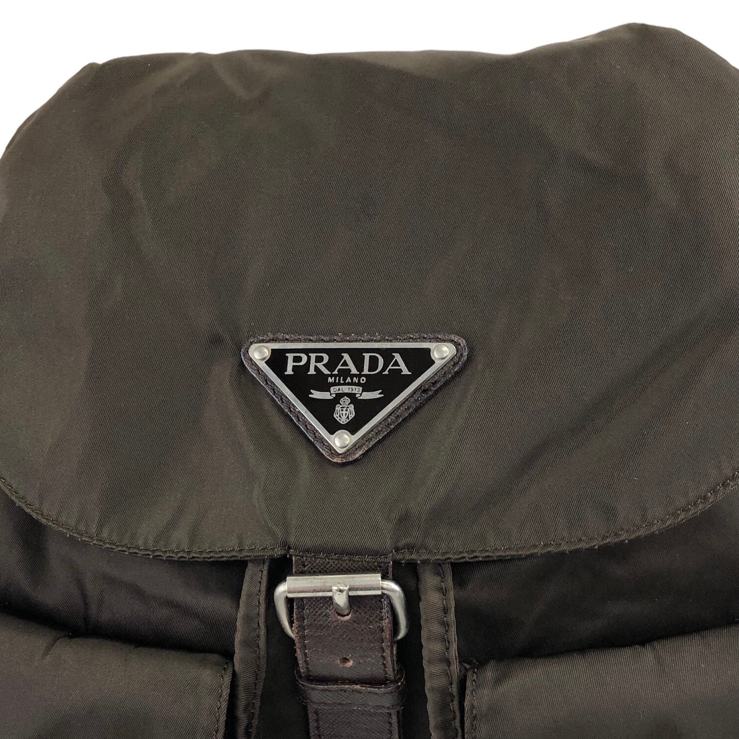 PRADA Triangle Logo Front Buckle Backpack Brown Vintage zuawdm