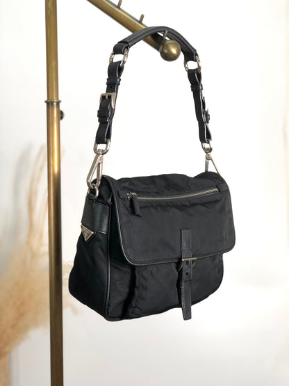 PRADA Triangle Logo Front Buckle Shoulder bag Black Vintage n23xhp