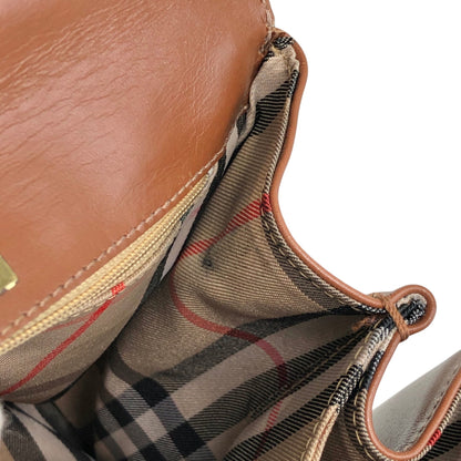 BURBERRY Front Lock Top Handle Handbag Brown Vintage 8sk6uz