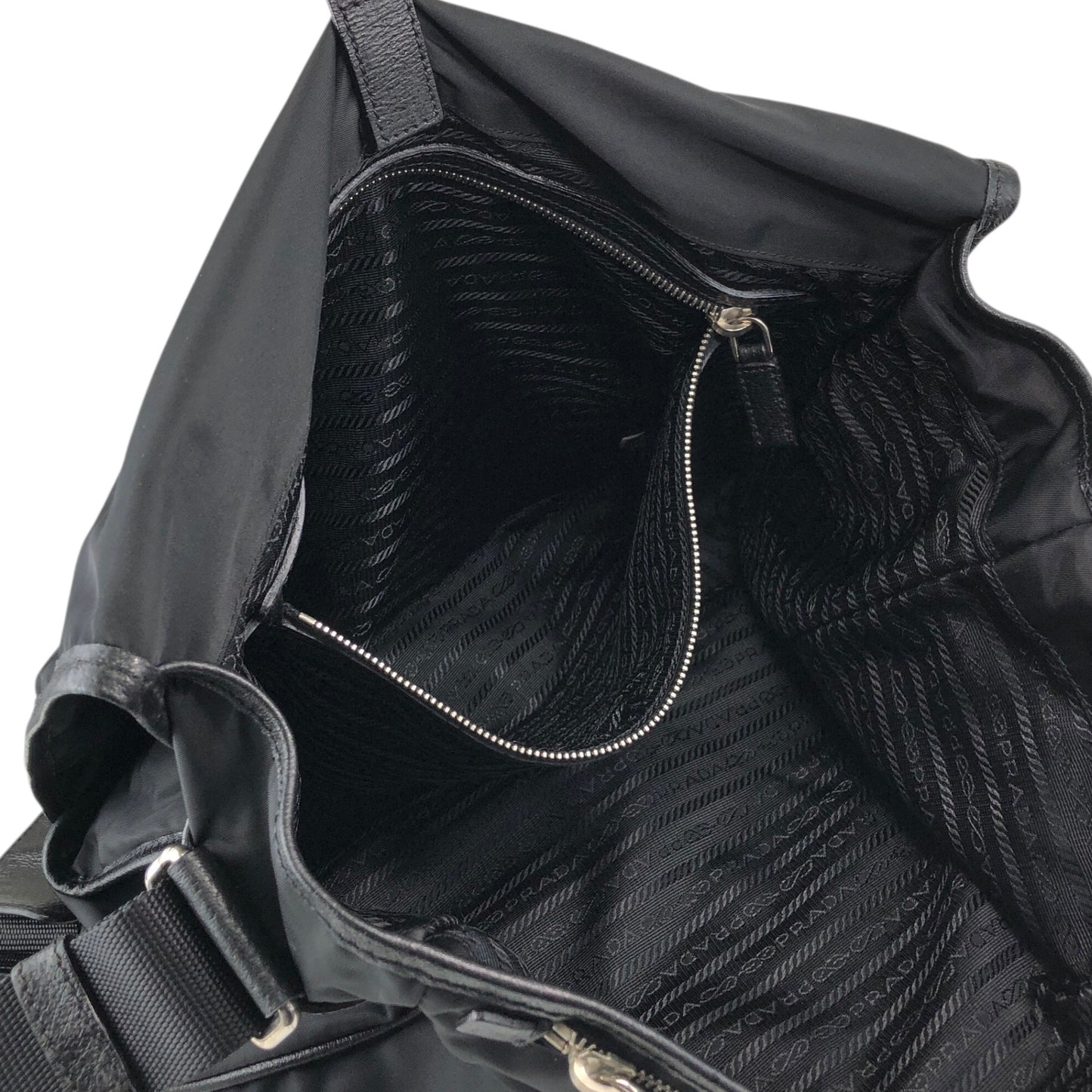 PRADA Tessuto Triangle Logo Front Buckle Shoulder bag Black Vintage 2arab2