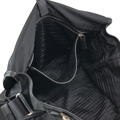 PRADA Tessuto Triangle Logo Front Buckle Shoulder bag Black Vintage 2arab2