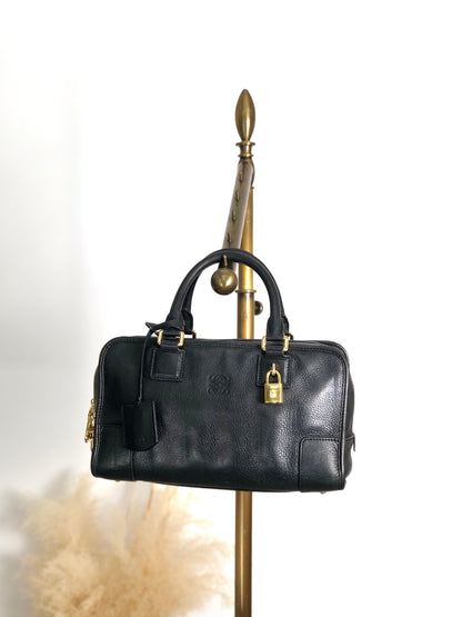 LOEWE Amazona28 Anagram Small Boston bag Handbag Black Vintage jti3x5