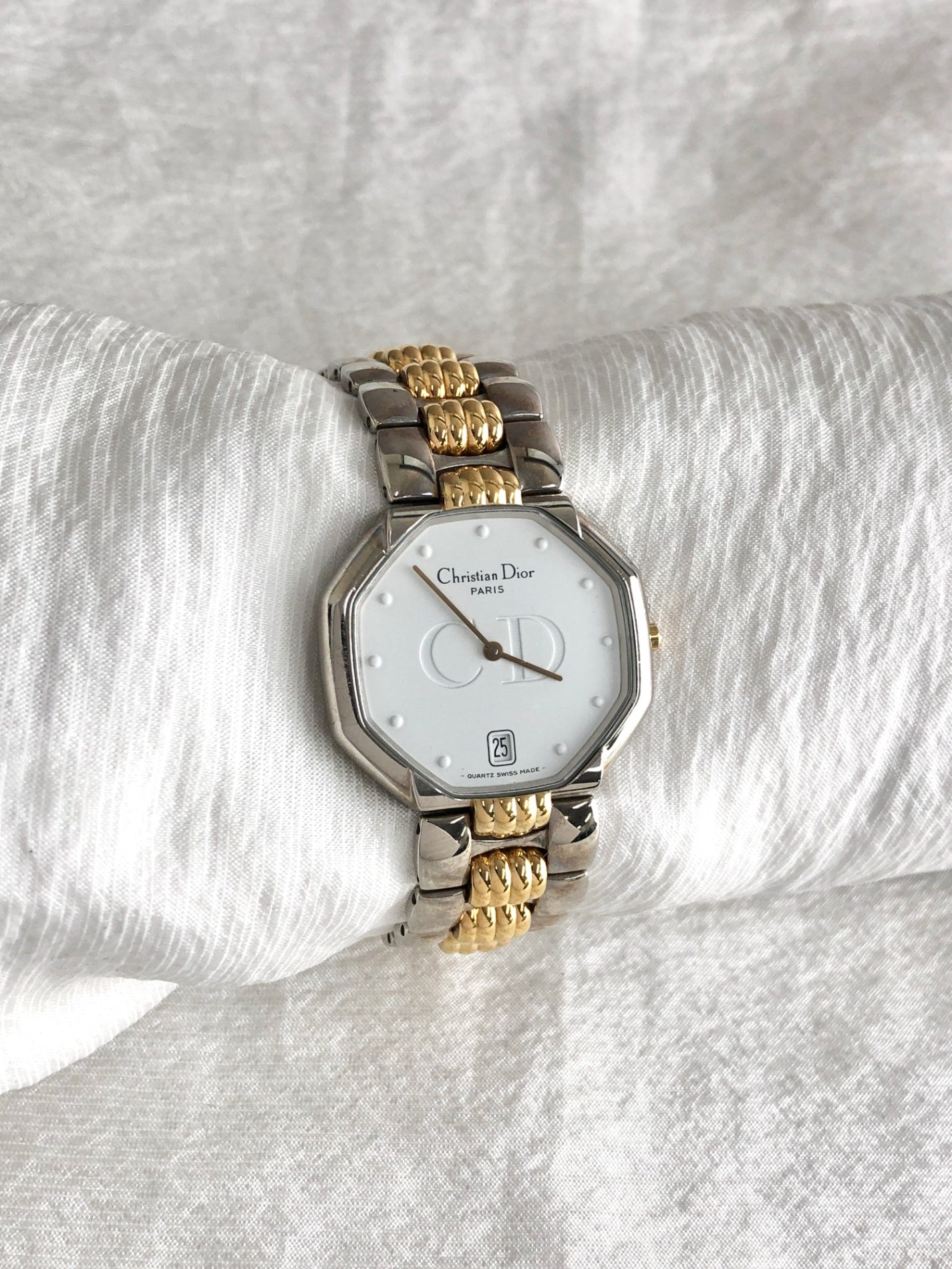 Christian Dior Logo Quartz Watch Silver×Gold 45.204 Vintage 7f63by