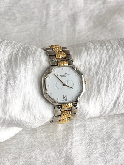 Christian Dior Logo Quartz Watch Silver×Gold 45.204 Vintage 7f63by