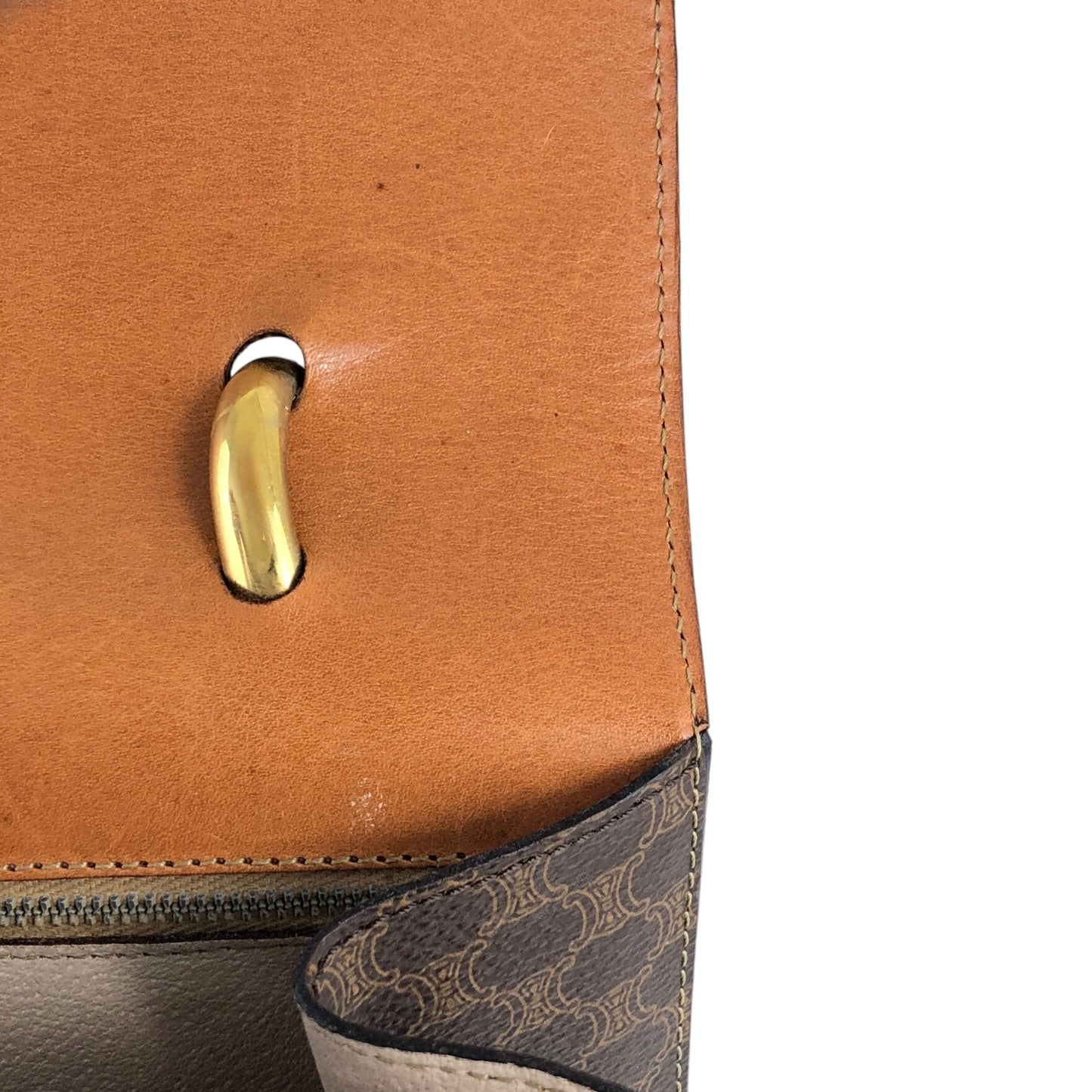 CELINE Macadam Horse Bit Double Flap Top Handle Handbag Brown Vintage 6caaii