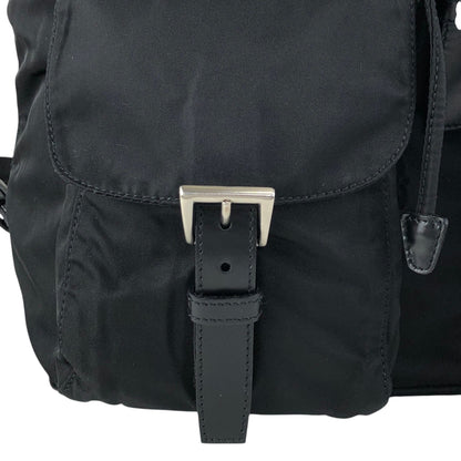 PRADA Tessuto Triangle Logo Front Buckle Double Pocket Backpack Black Vintage 5kjjr2