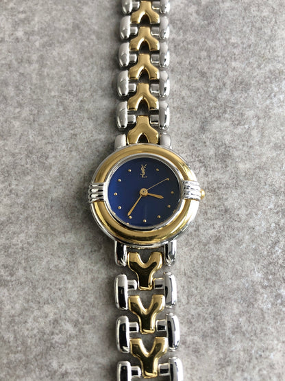 Yves Saint Laurent YSL Logo Quartz Watch Silver×Black 700154 Vintage nmcbrg