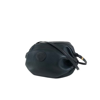 GUCCI Logo Embossed Shoulder bag Navy Vintage e4surv