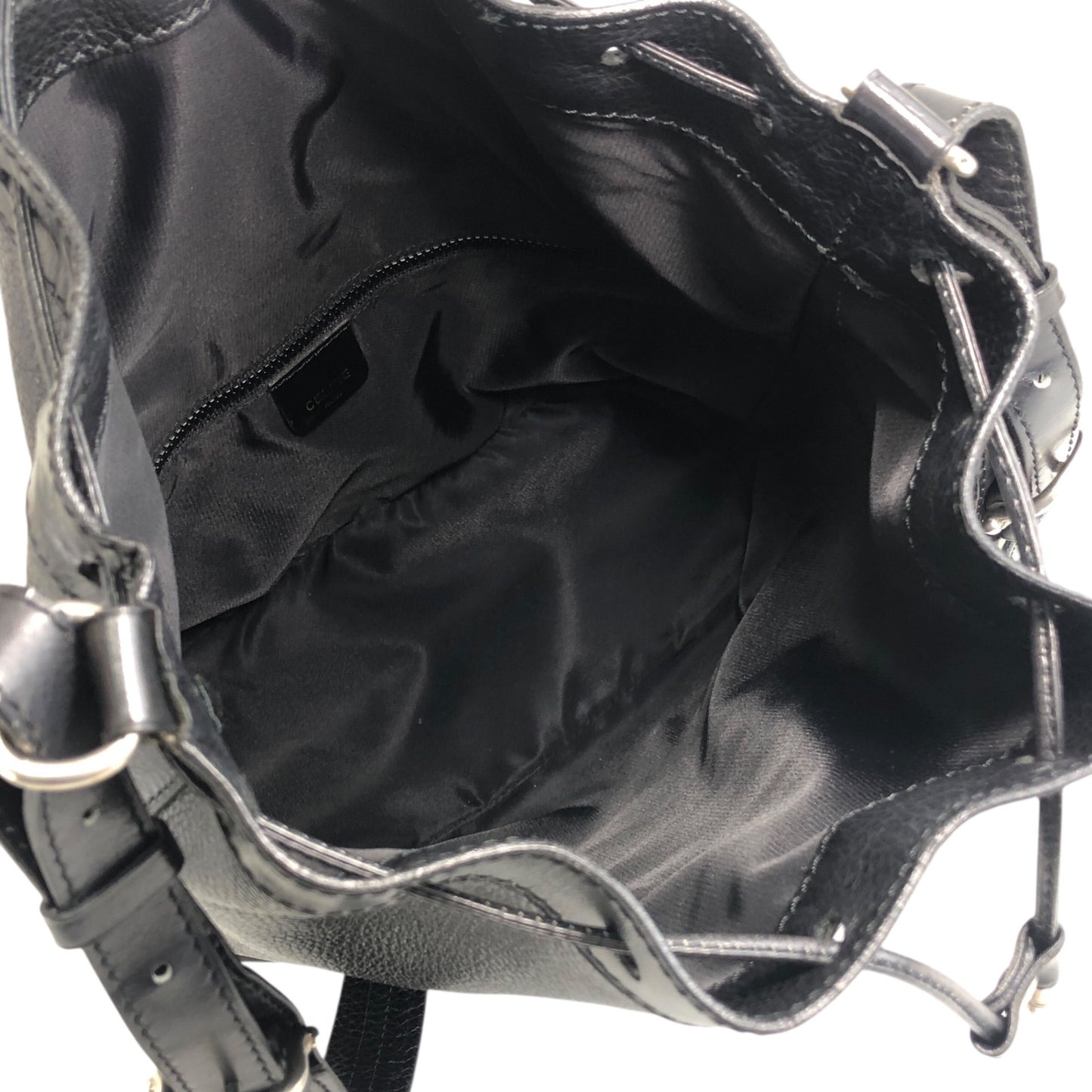 CELINE Blason Drawstring Shoulder bag Black Vintage 2mfbtc