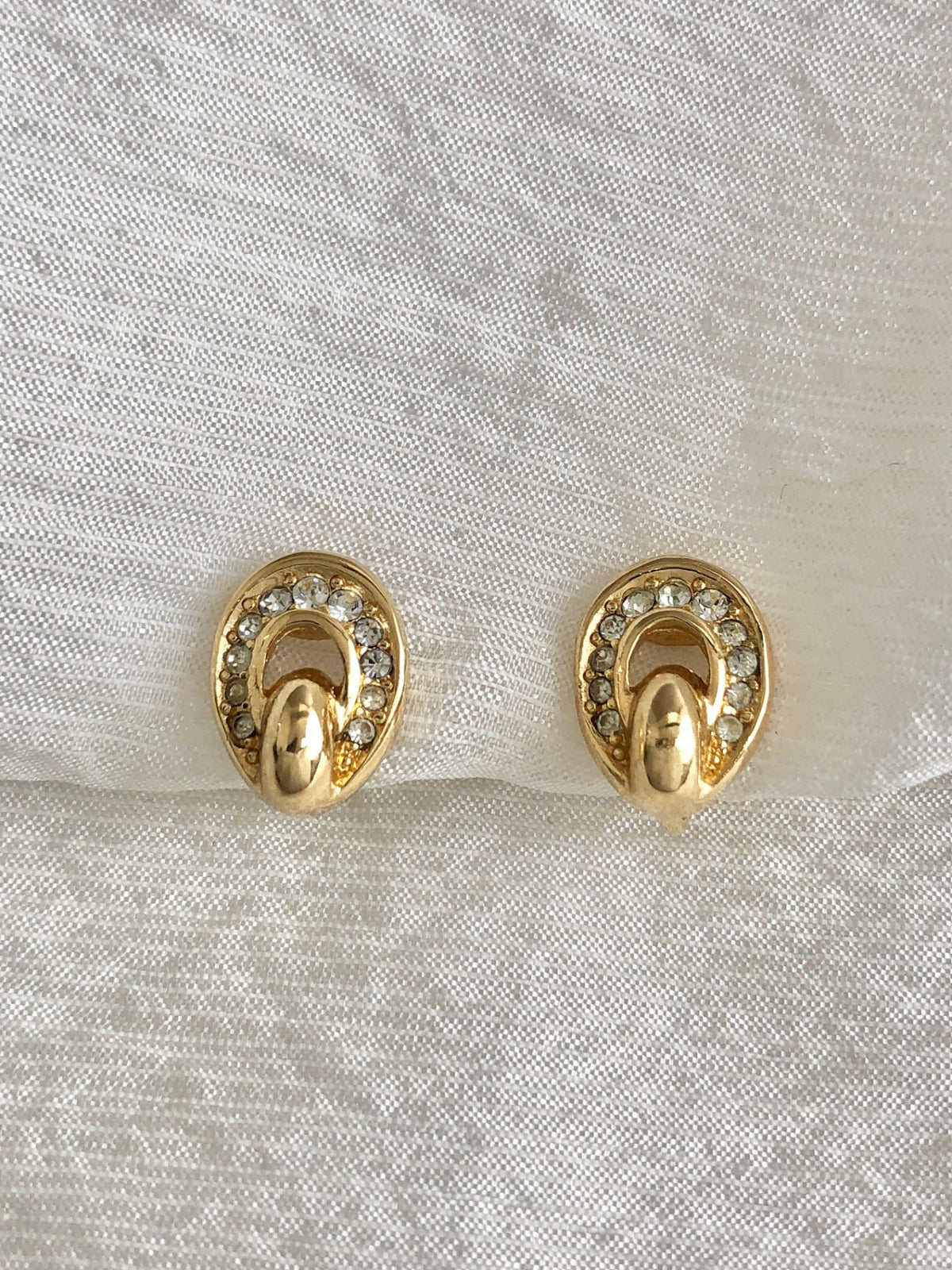 Christian Dior Rhinestone Earrings Gold Vintage r3nws4