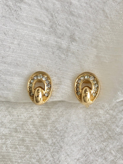 Christian Dior Rhinestone Earrings Gold Vintage r3nws4