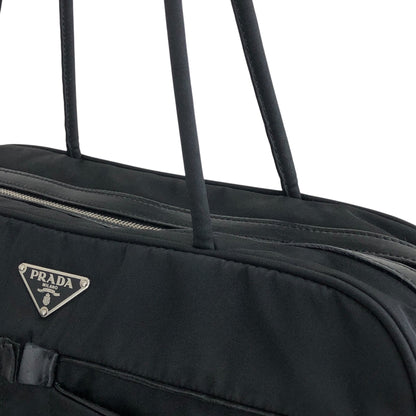PRADA Triangle Logo Padlock Small Boston bag Handbag Black Vintage a5w87e