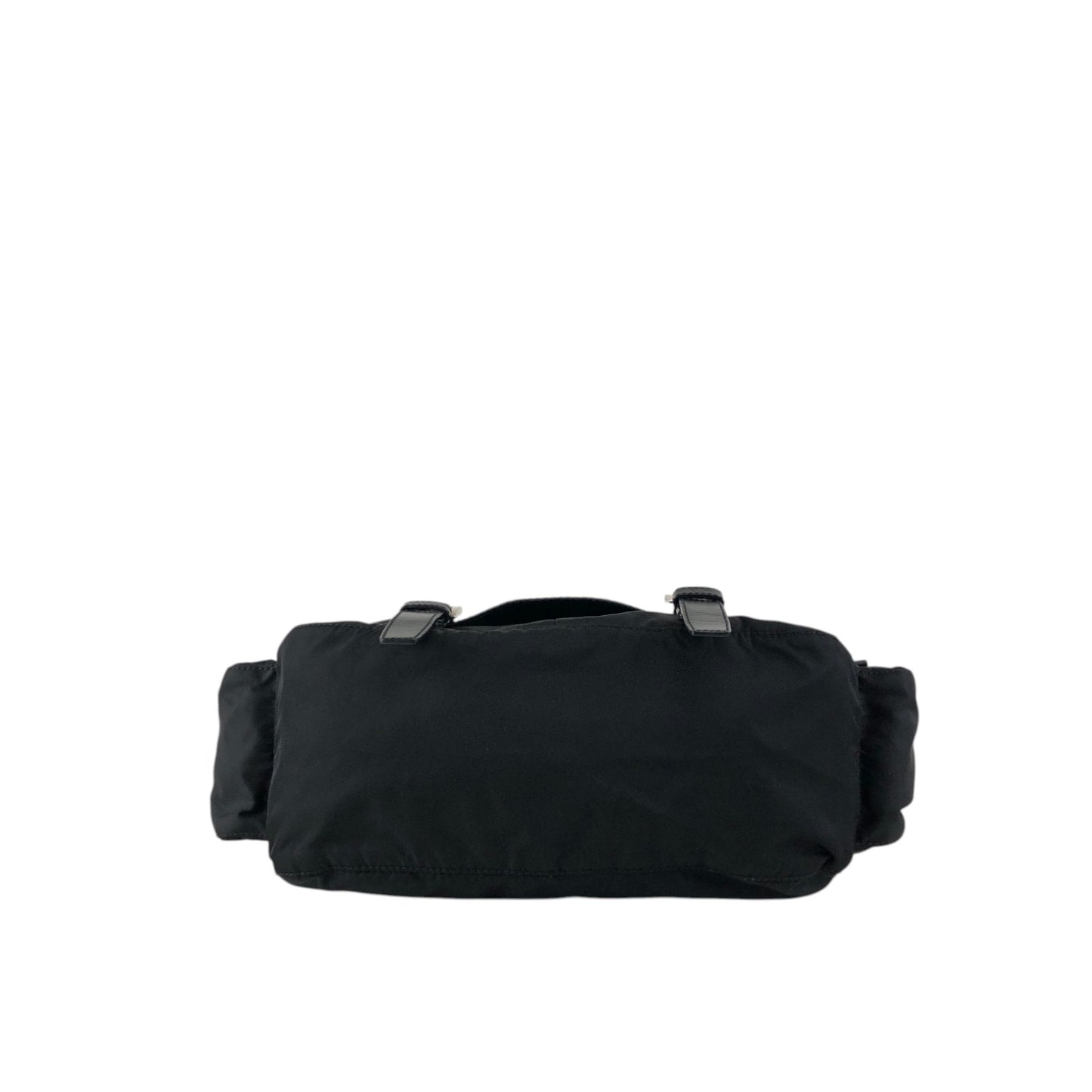 PRADA Tessuto Triangle Logo Front Buckle Double Pocket Shoulder bag Black Vintage yejdb4