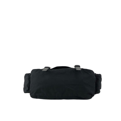 PRADA Tessuto Triangle Logo Front Buckle Double Pocket Shoulder bag Black Vintage yejdb4