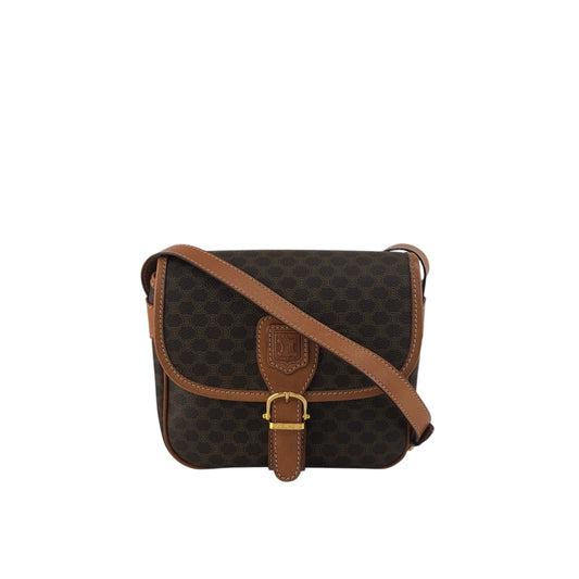 CELINE Macadam Blason Front Buckle Shoulder bag Brown Vintage rxknkd