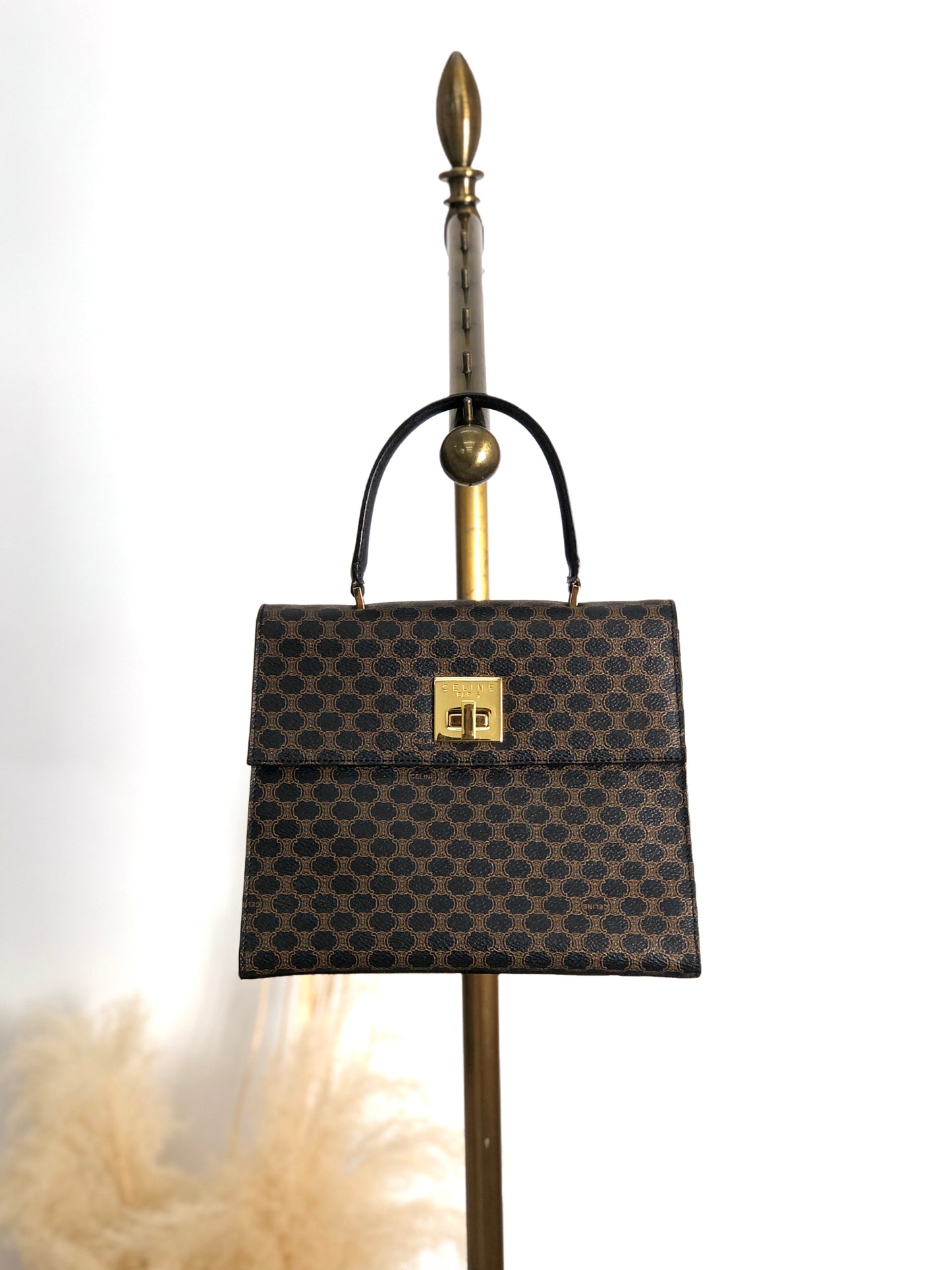 CELINE Macadam Turn Lock Handbag Black Vintage 75x5vx