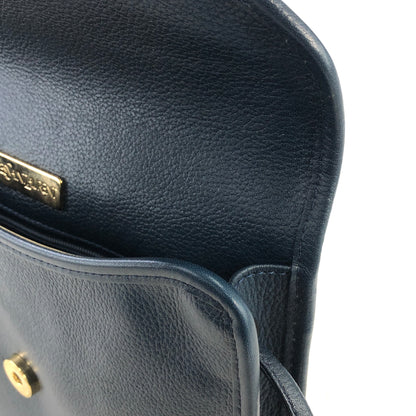 Yves Saint Laurent YSL Logo Leather Shoulder bag Navy Vintage 26gkij