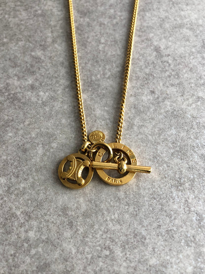 CELINE Blason Toggle Clasp Necklace Gold Vintage f45y4w