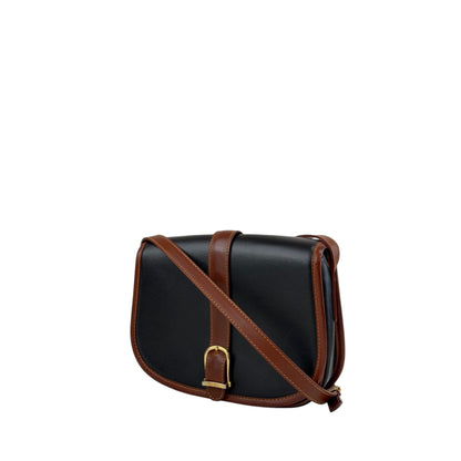 CELINE Front Buckle Shoulder bag Black×Brown Vintage 8seizv