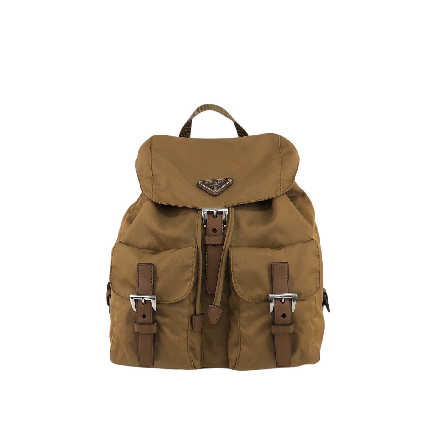PRADA Tessuto Triangle Logo Double Pocket Backpack Beige Vintage rb8azz