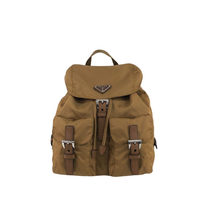 PRADA Tessuto Triangle Logo Double Pocket Backpack Beige Vintage rb8azz