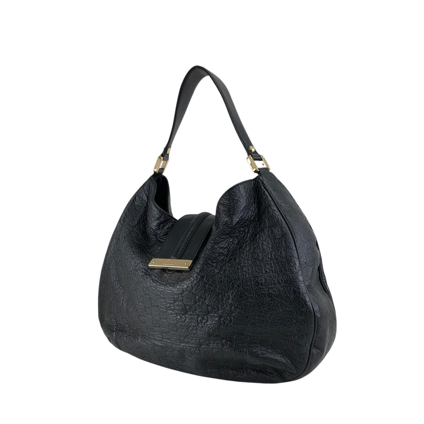 GUCCI Logo Shoulder bag Hobobag Black Vintage f2bysj