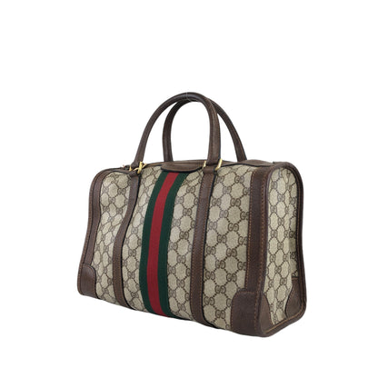 GUCCI Sherry Line GG Canvas Handbag Boston bag Brown Vintage pcefbw