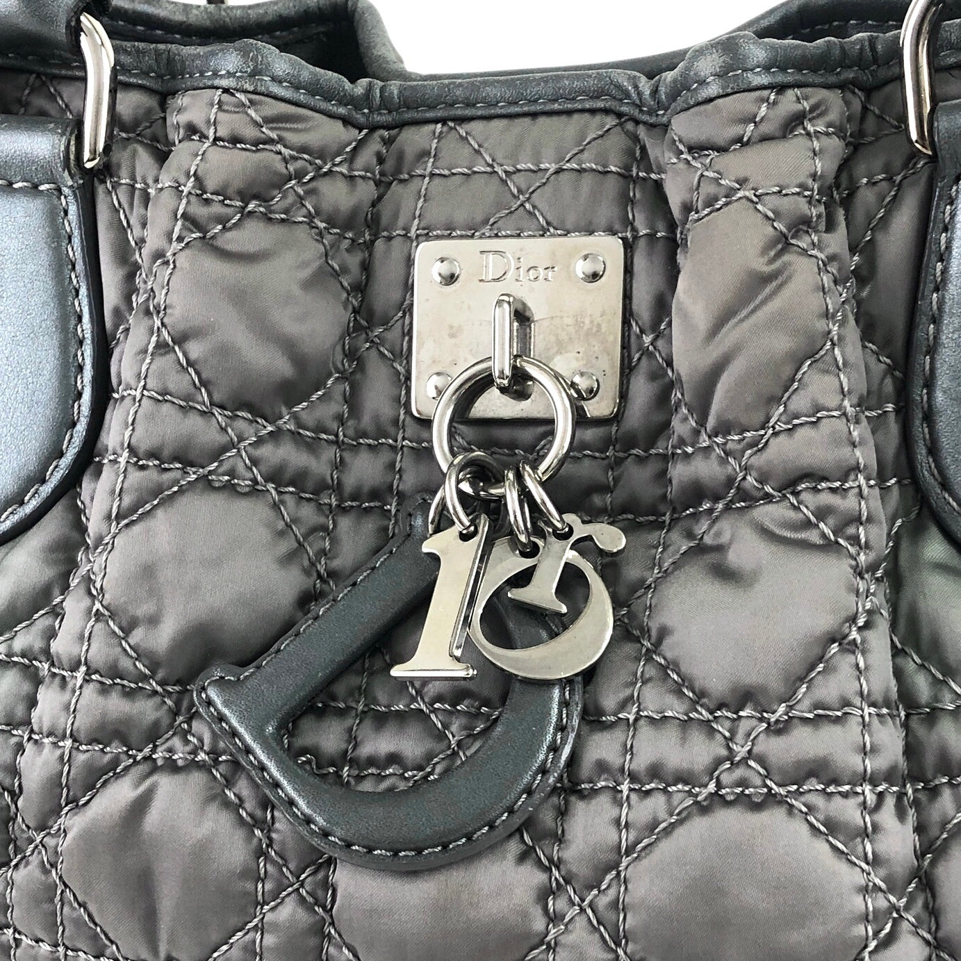 Christian Dior Cannage Logo Charm Handbag Gray Vintage sbfih8