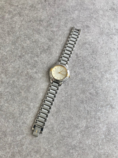 Yves Saint Laurent YSL Logo Quartz Watch Silver 6031-G11246 Vintage vcrgf8