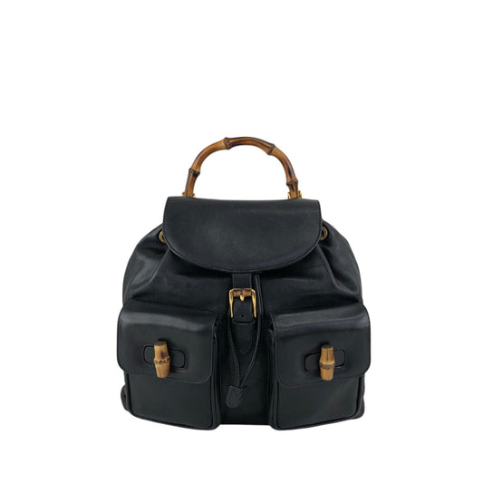 GUCCI Bamboo Double Pocket Backpack Black Vintage 3ug5ej