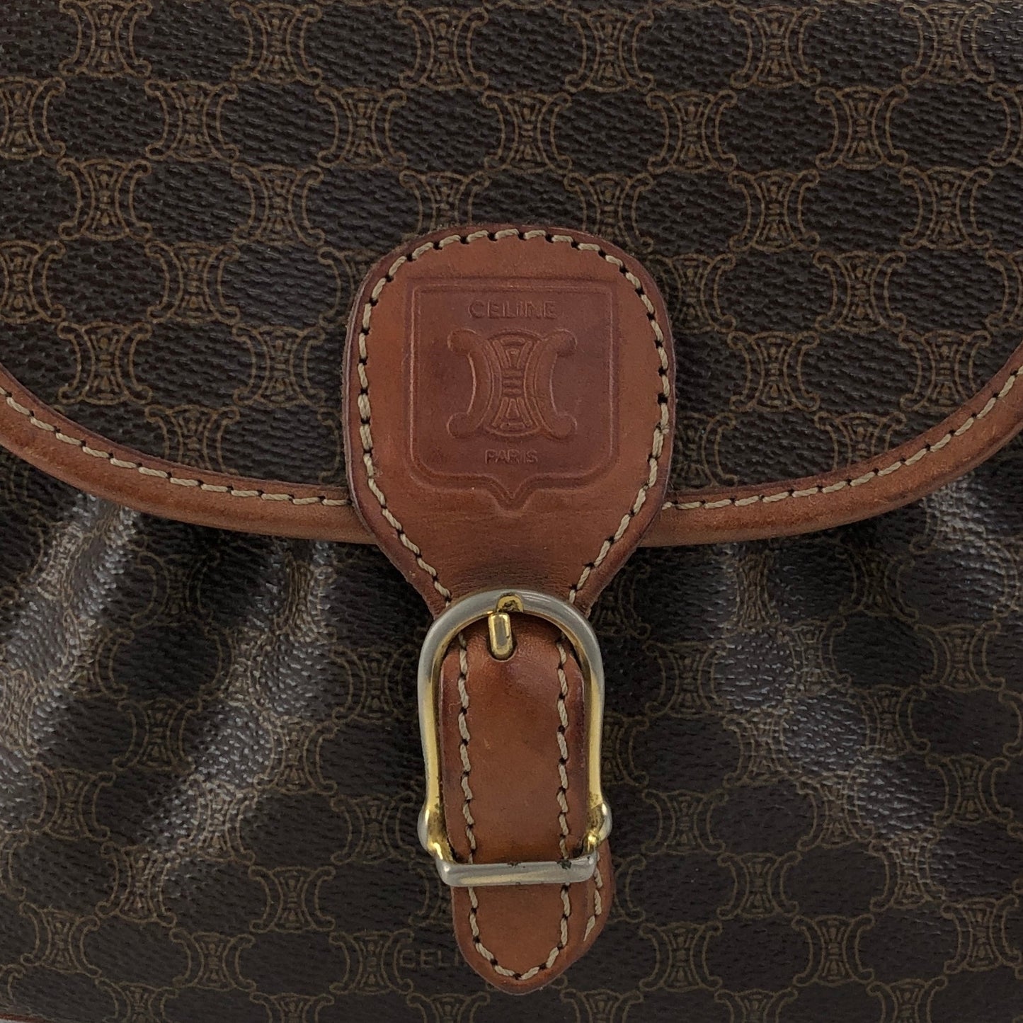 CELINE Macadam Front Buckle Shoulder bag Brown Vintage hkdpre
