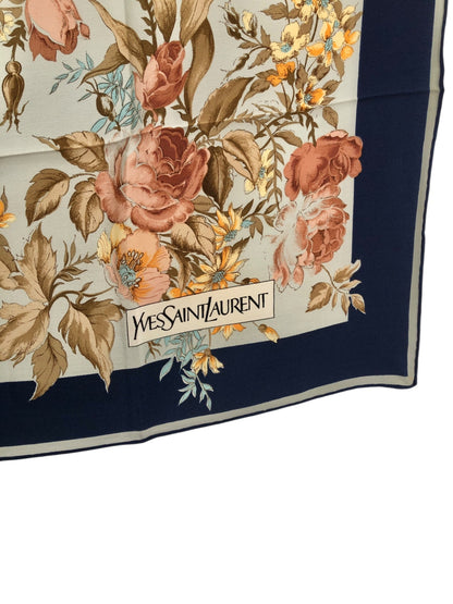 Yves Saint Laurent Silk Scarf Navy Vintage xkev6e