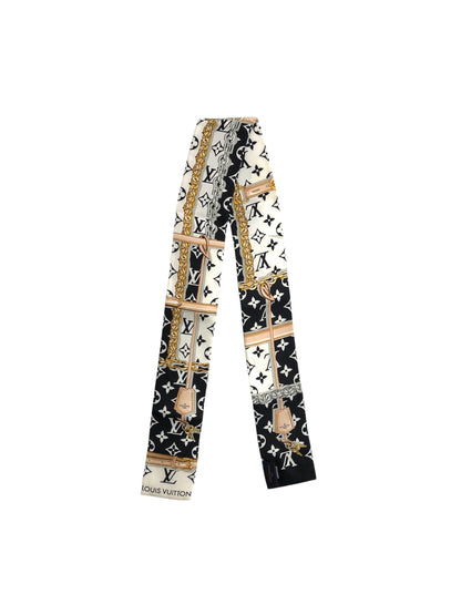 LOUIS VUITTON Monogram Silk Scarf Black×White Vintage un2uwf