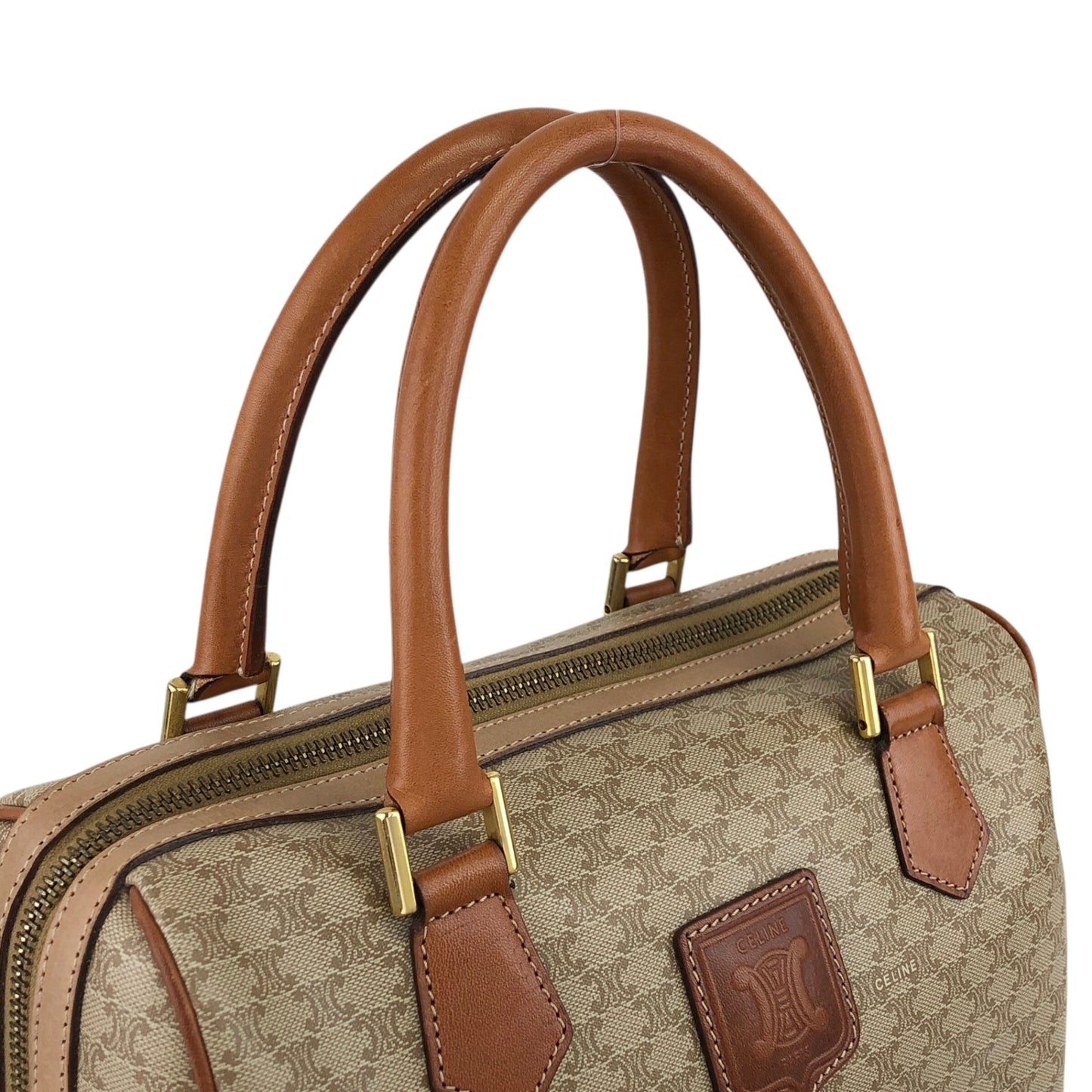 CELINE Macadam Blason Handbag Boston bag Beige Vintage t7x7kn