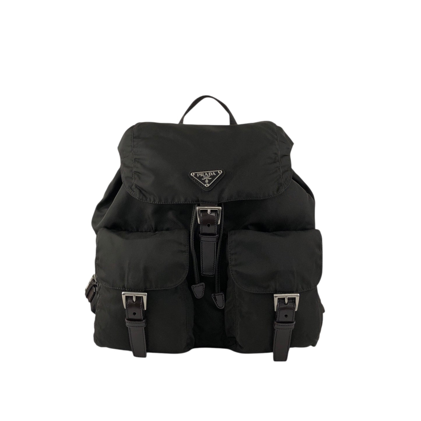 PRADA Tessuto Triangle Logo Double Pocket Backpack Khaki Vintage kyhxt3