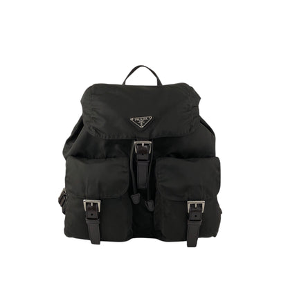 PRADA Tessuto Triangle Logo Double Pocket Backpack Khaki Vintage kyhxt3