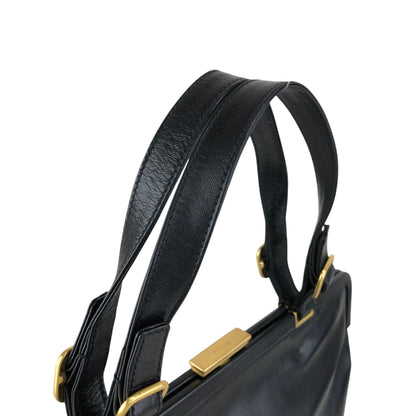 PRADA Logo Embossed Metal Clasp Handbag Black Vintage x7p3fx