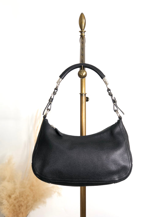 PRADA Triangle Logo Shoulder bag Hobobag Black Vintage 5at4nv