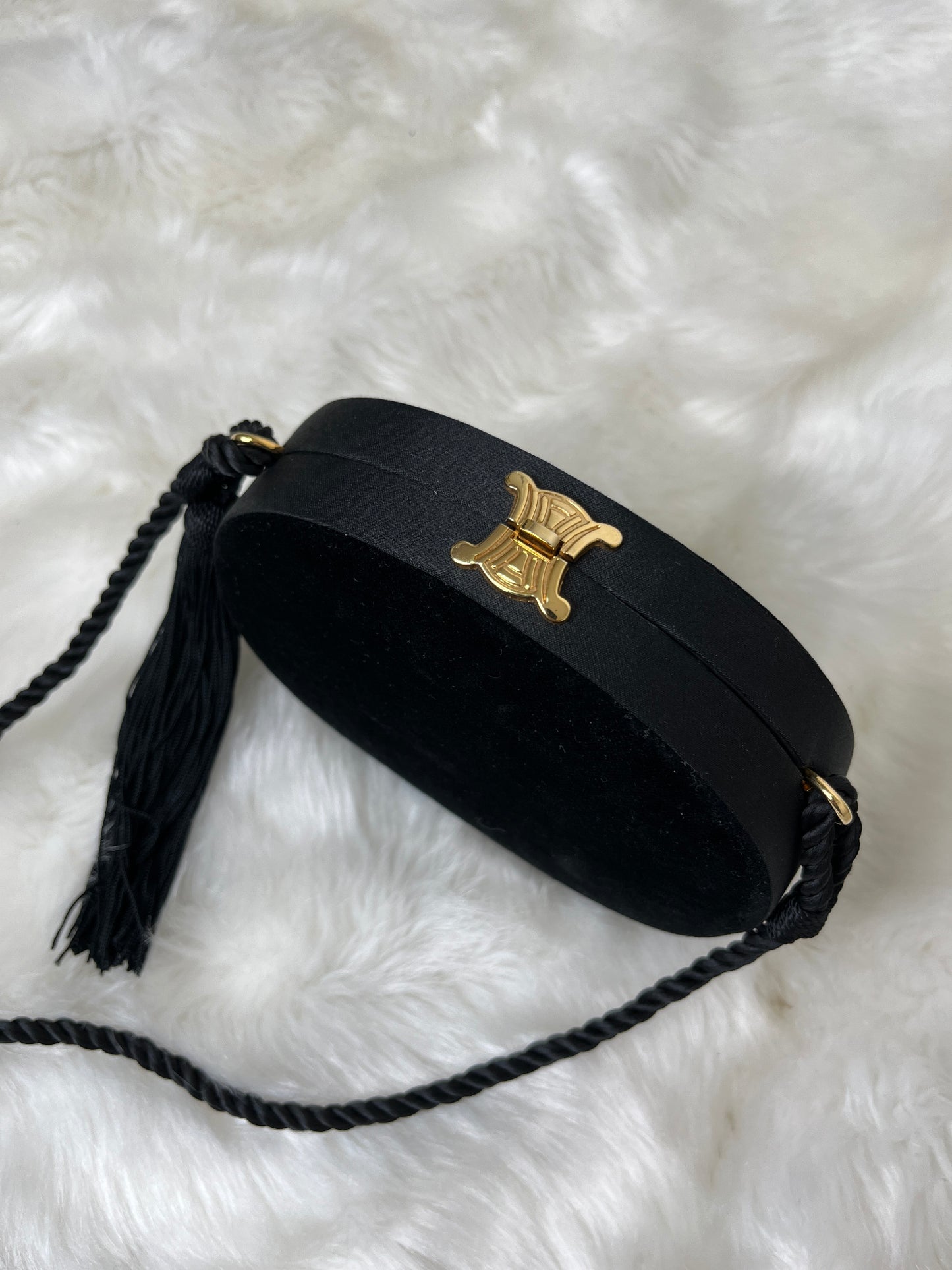CELINE Triomphe Turn Lock Tassel Shoulder bag Black Vintage d2kx88