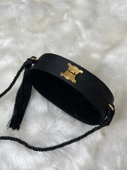 CELINE Triomphe Turn Lock Tassel Shoulder bag Black Vintage d2kx88